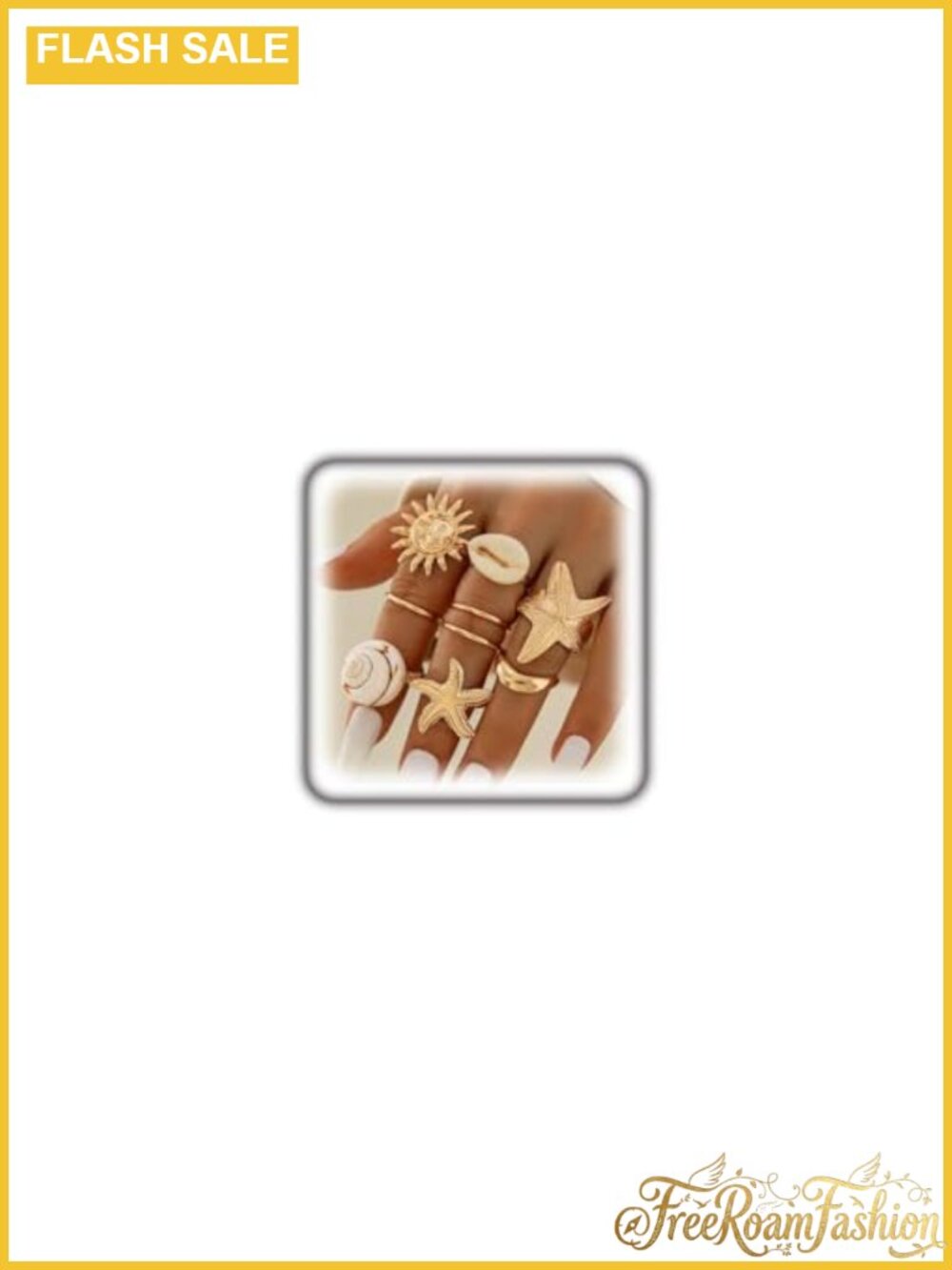 9Pc Boho Gold Plated Sun Starfish Shell Stackable Rings Set - Picture 1 of 6